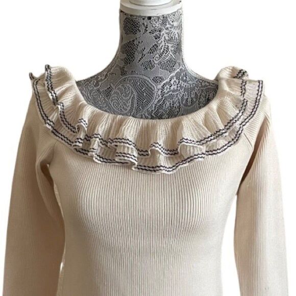 Ralph Lauren Black Label Ribbed Ruffle Knit Blouse Size Large - Picture 4 of 10
